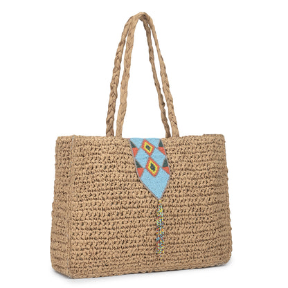 Daalin - Raffia Box Bag with Beaded Decorative Flap