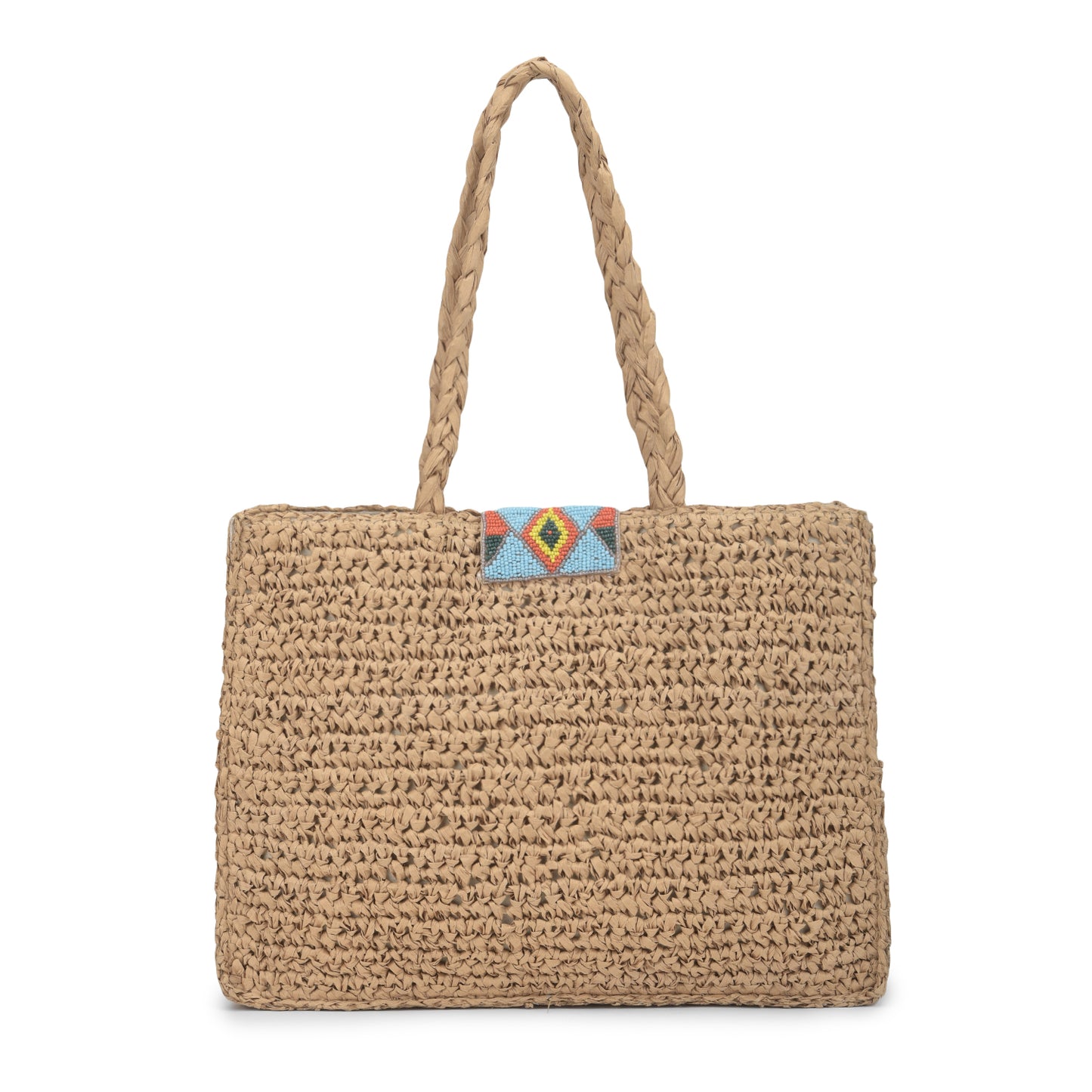Daalin - Raffia Box Bag with Beaded Decorative Flap