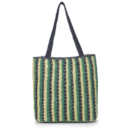 Qufi - Raffia Tote Bag with Gunmetal Beads