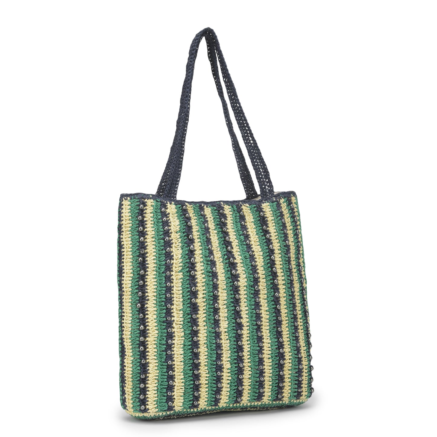 Qufi - Raffia Tote Bag with Gunmetal Beads