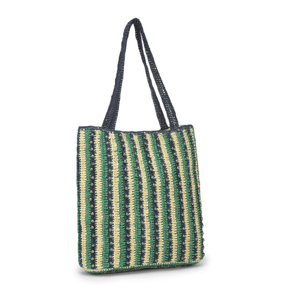 Qufi - Raffia Tote Bag with Gunmetal Beads