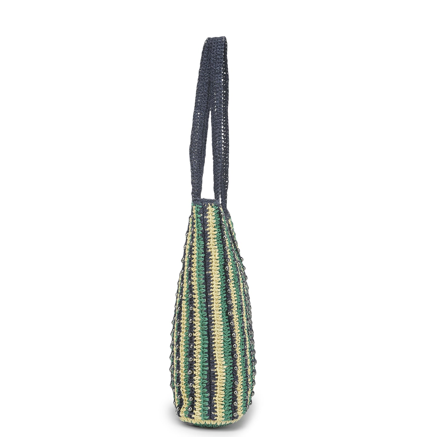 Qufi - Raffia Tote Bag with Gunmetal Beads