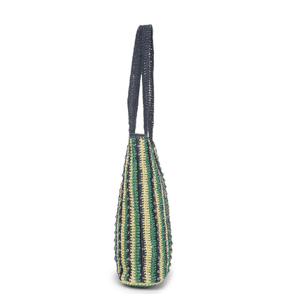 Qufi - Raffia Tote Bag with Gunmetal Beads