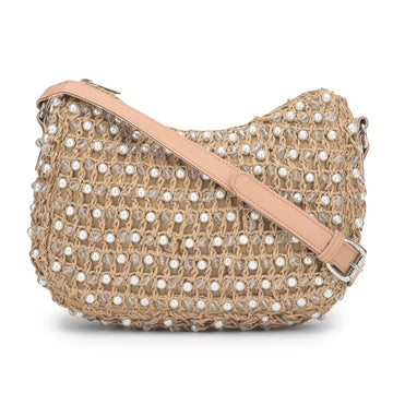 Faroon - Raffia & Crystal Beads Crossbody Bag