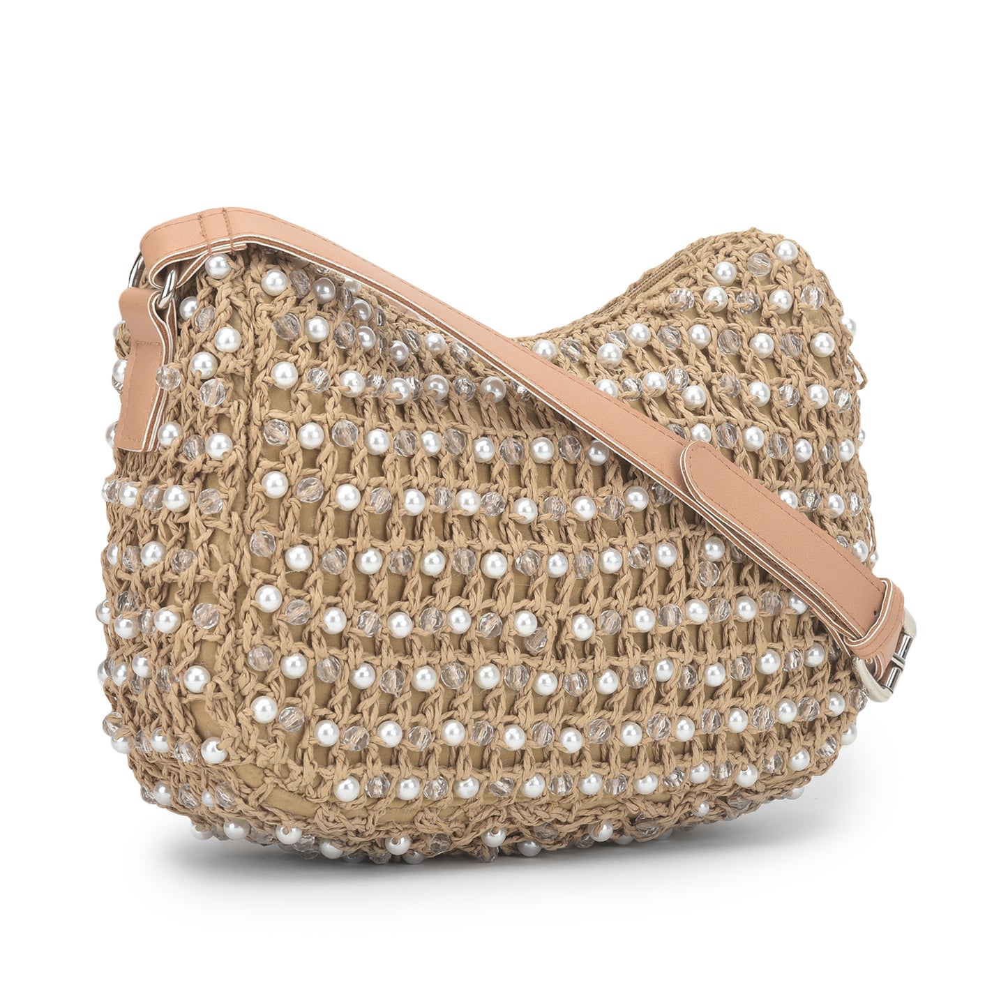 Faroon - Raffia & Crystal Beads Crossbody Bag