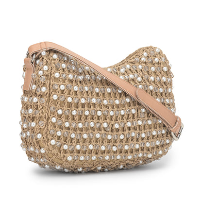 Faroon - Raffia & Crystal Beads Crossbody Bag