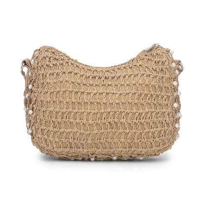 Faroon - Raffia & Crystal Beads Crossbody Bag