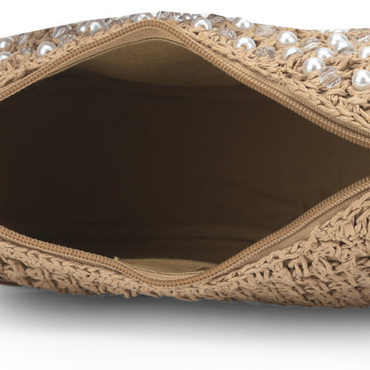 Faroon - Raffia & Crystal Beads Crossbody Bag