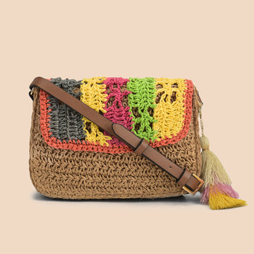 Macroos -Multicolor Raffia Crossbody Bag