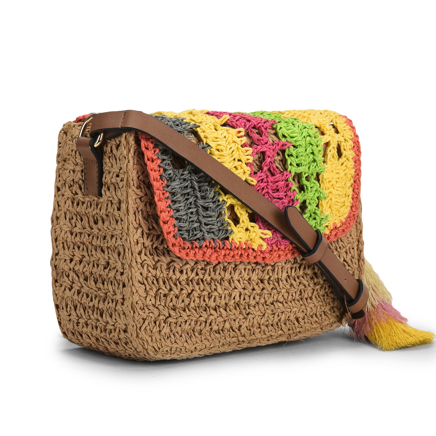 Macroos -Multicolor Raffia Crossbody Bag