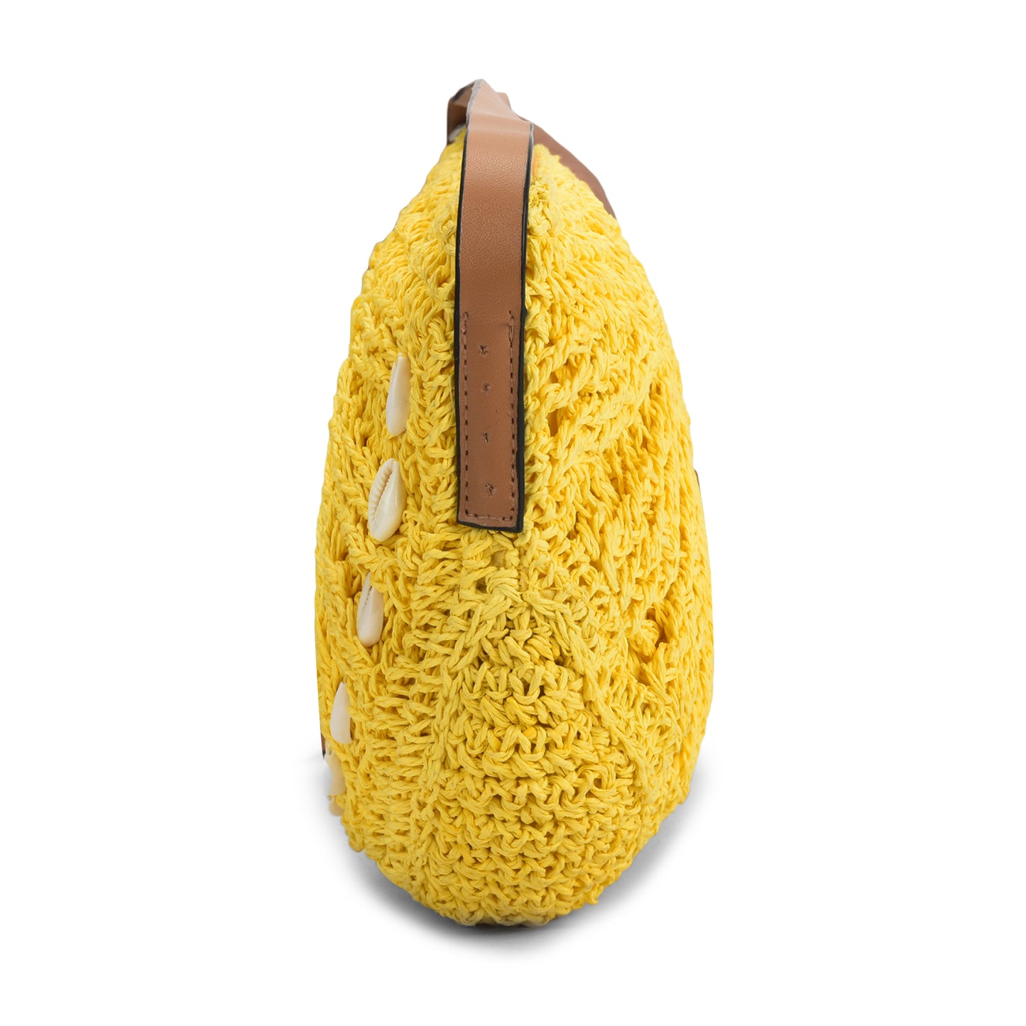 Qamaz - Raffia Sling Bag with Sea Shells - Yellow