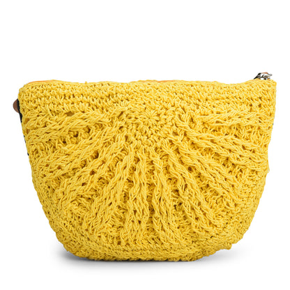 Qamaz - Raffia Sling Bag with Sea Shells - Yellow