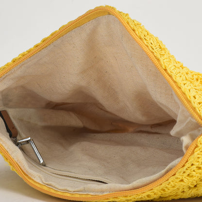 Qamaz - Raffia Sling Bag with Sea Shells - Yellow