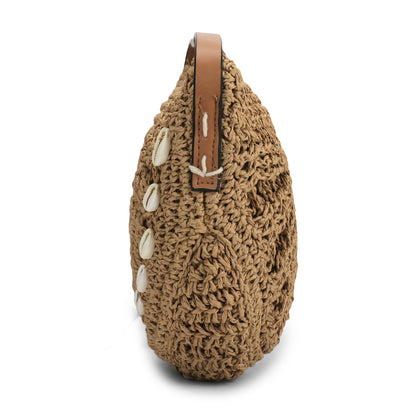 Qamaz -Raffia-Sling Bag with Sea Shells- Natural